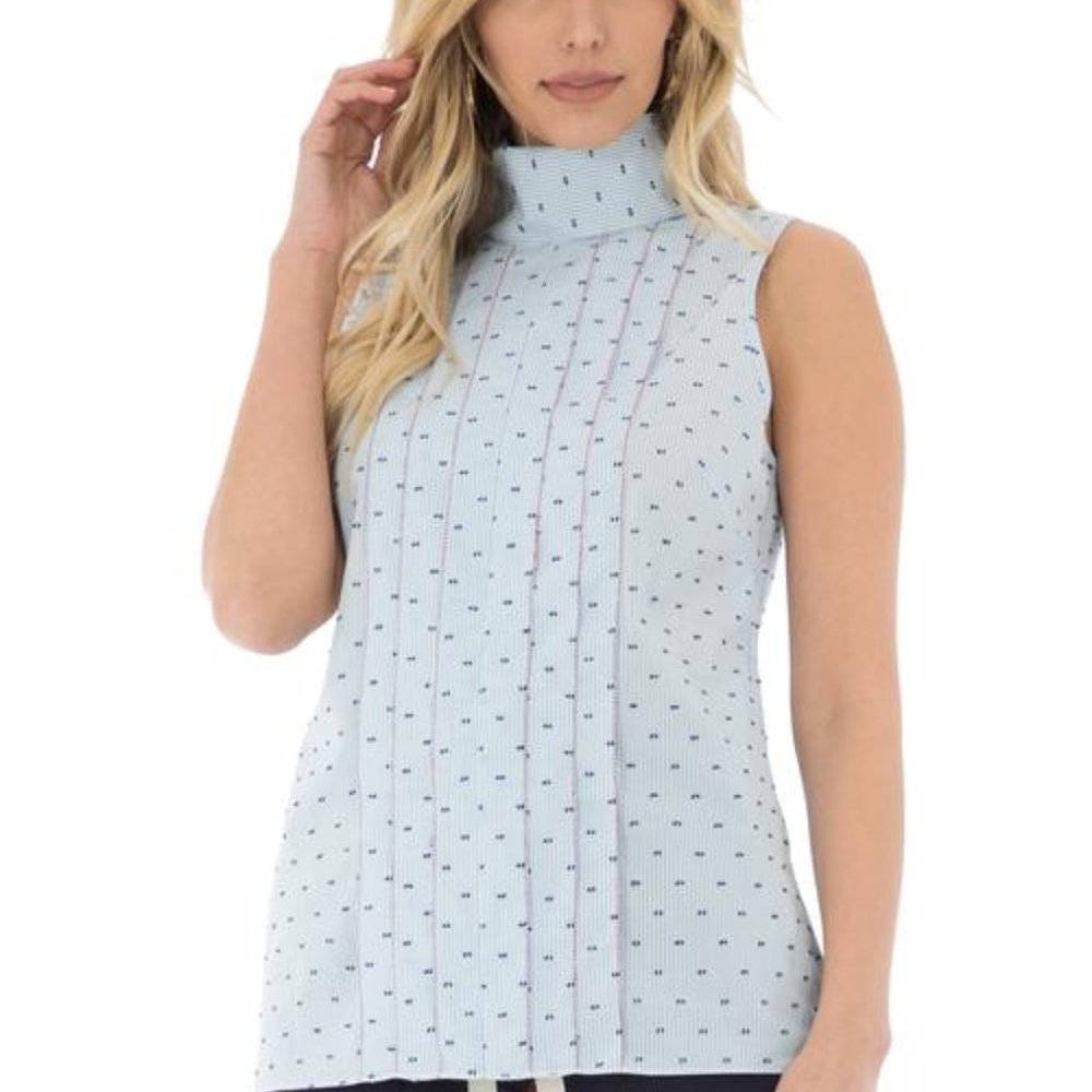 Vertigo Emma Pleated Striped Swiss Dot Blouse - Picture 3 of 8